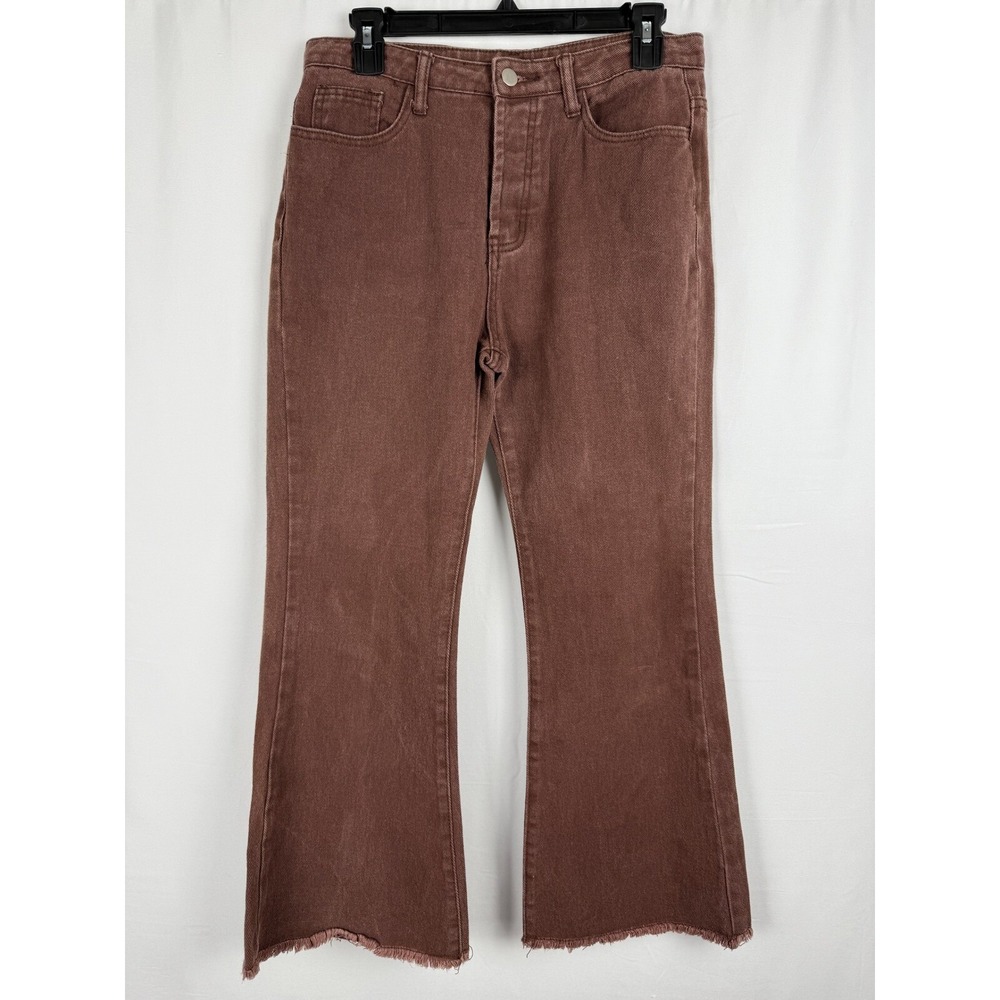 Vintage Princess Polly Flare Jeans Brown Frayed Hem High Waist Denim Size 8